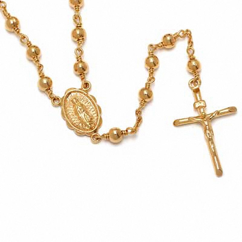 Main Image 1 of Rosary Necklace in Brass with 14K Gold Plate - 26"