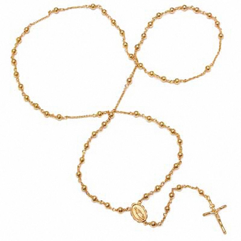 Main Image 2 of Rosary Necklace in Brass with 14K Gold Plate - 26"