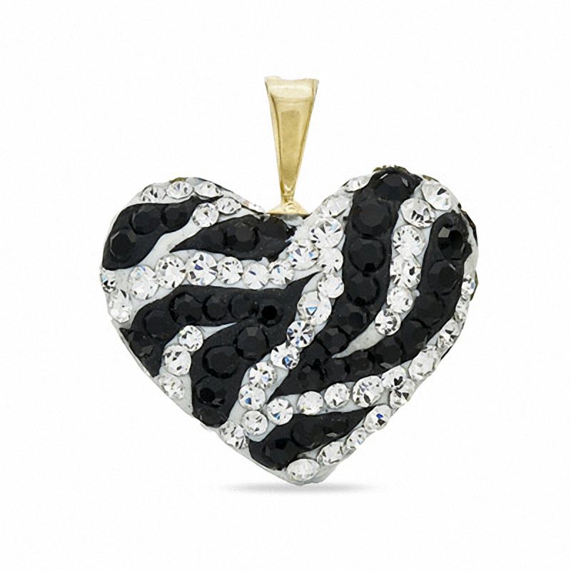 Main Image 1 of Black and White Crystal Heart Charm in 10K Gold