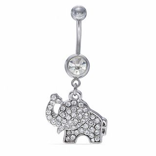 014 Gauge Crystal Elephant Dangle Belly Button Ring in Stainless Steel