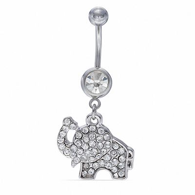 014 Gauge Crystal Elephant Dangle Belly Button Ring in Stainless Steel