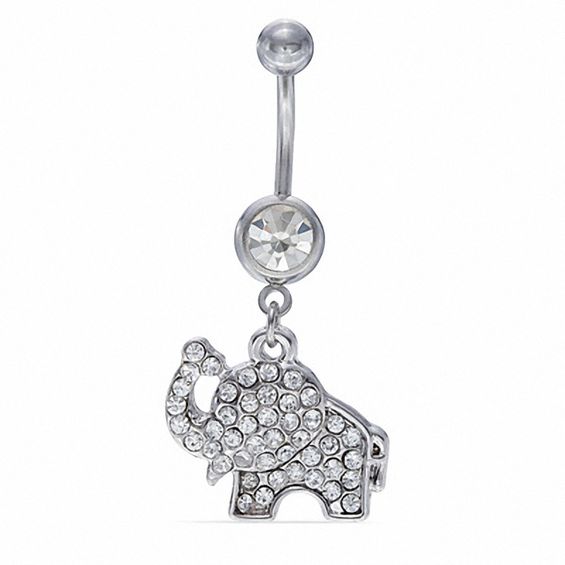 014 Gauge Crystal Elephant Dangle Belly Button Ring in Stainless Steel