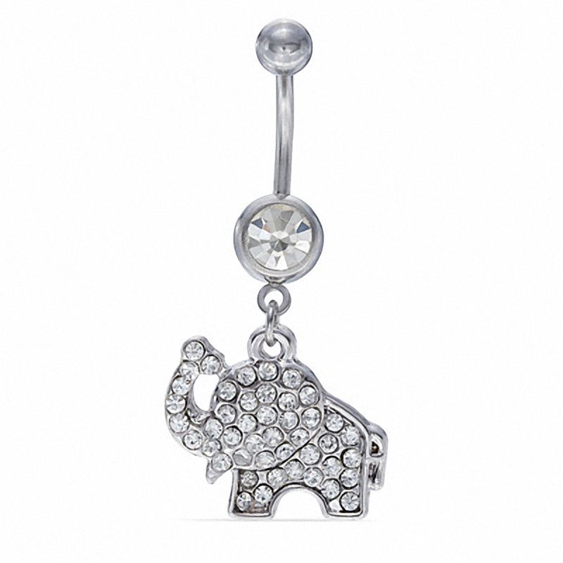 Main Image 1 of 014 Gauge Crystal Elephant Dangle Belly Button Ring in Stainless Steel