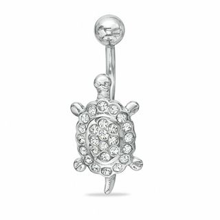 014 Gauge Belly Button Ring with Crystals in Stainless Steel