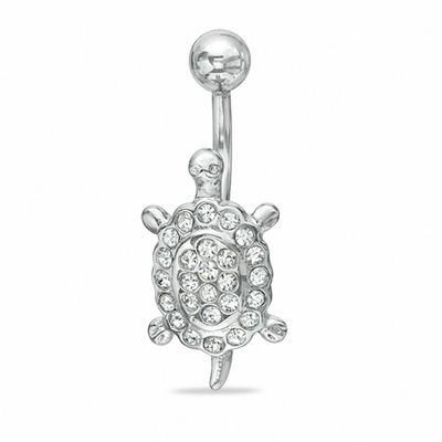 014 Gauge Belly Button Ring with Crystals in Stainless Steel
