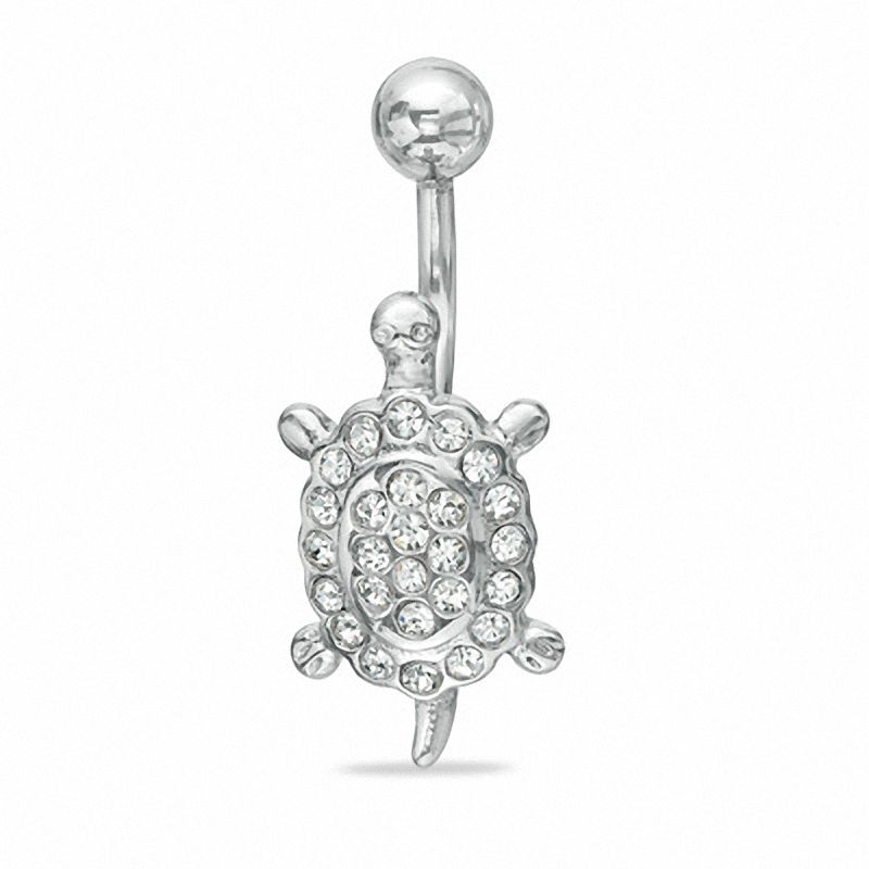 Main Image 1 of 014 Gauge Belly Button Ring with Crystals in Stainless Steel