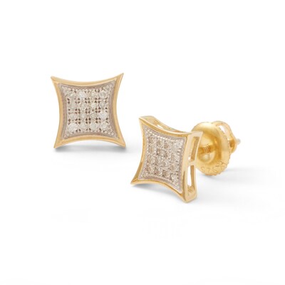 14K Gold Plated 1/10 CT. T.W. Multi-Diamond Concave Square Studs