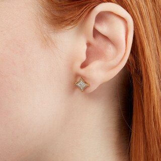 14K Gold Plated 1/10 CT. T.W. Multi-Diamond Concave Square Studs