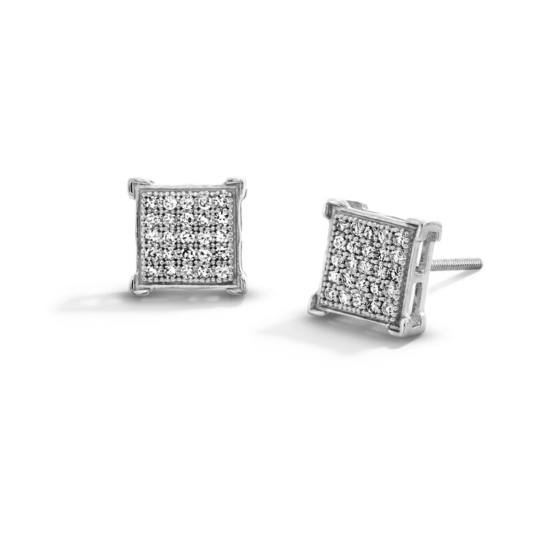 Main Image 1 of 1/8 CT. T.W. Diamond Square Stud Earrings in Sterling Silver