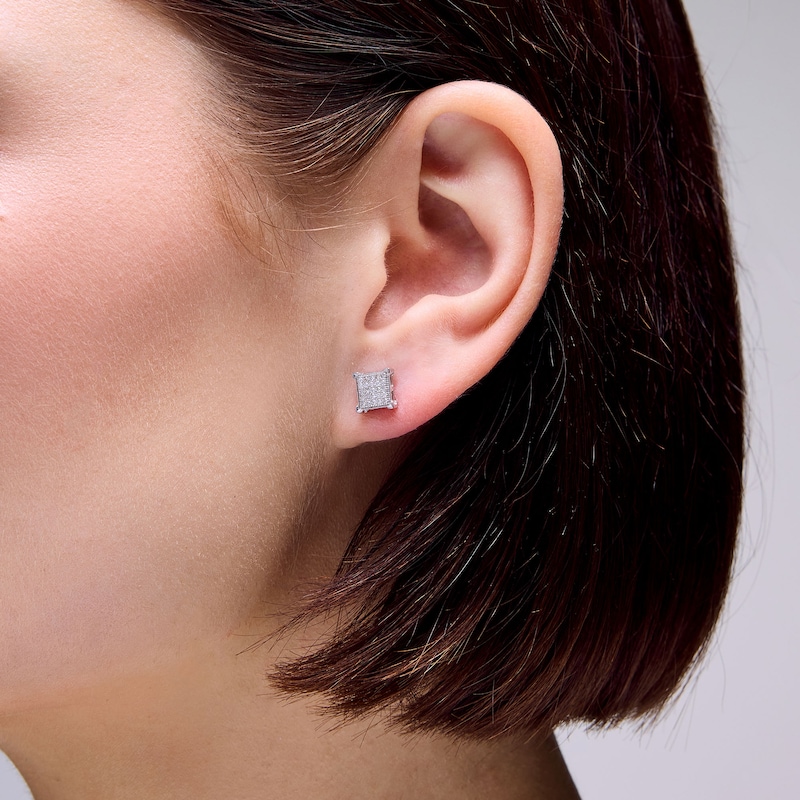 Main Image 2 of 1/8 CT. T.W. Diamond Square Stud Earrings in Sterling Silver
