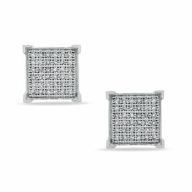 Main Image 1 of 1/5 CT. T.W. Diamond Square Stud Earrings in Sterling Silver