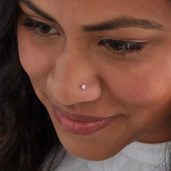Semi-Solid Sterling Silver Crystal Nose Stud Set - 22G