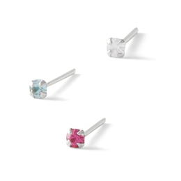 022 Gauge Nose Stud Set with Crystals in Semi-Solid Sterling Silver