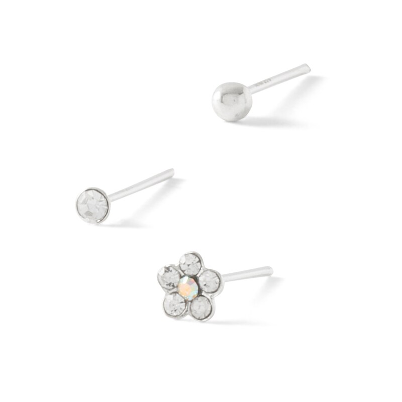 Sterling Silver Simulated Crystal Nose Stud Set - 22G