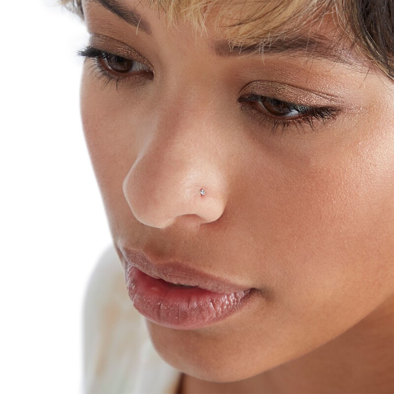 022 Gauge Crystal Nose Stud Set in Semi-Solid Sterling Silver