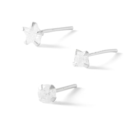 022 Gauge Nose Stud Set with Cubic Zirconia in Solid Sterling Silver