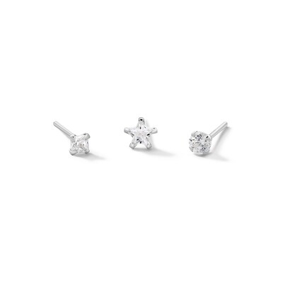 Semi-Solid Sterling Silver CZ Nose Stud Set