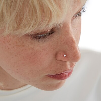 Semi-Solid Sterling Silver CZ Nose Stud Set