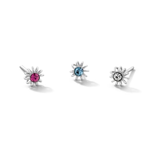 Semi-Solid Sterling Silver Crystal Multi-Color Flower Nose Stud Set - 22G