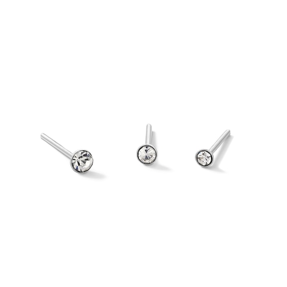 Semi-Solid Sterling Silver Crystal Graduating Nose Stud Set