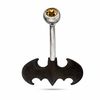 Thumbnail Image 1 of 014 Gauge Black IP Batman Logo Belly Button Ring with Champagne Crystal in Stainless Steel