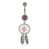 014 Gauge Dream Catcher Dangle Belly Button Ring with Crystals in Stainless Steel