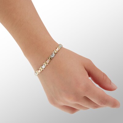 10K Two-Tone Gold Bonded Sterling Silver "XO" Heart Stampato Bracelet - 8"