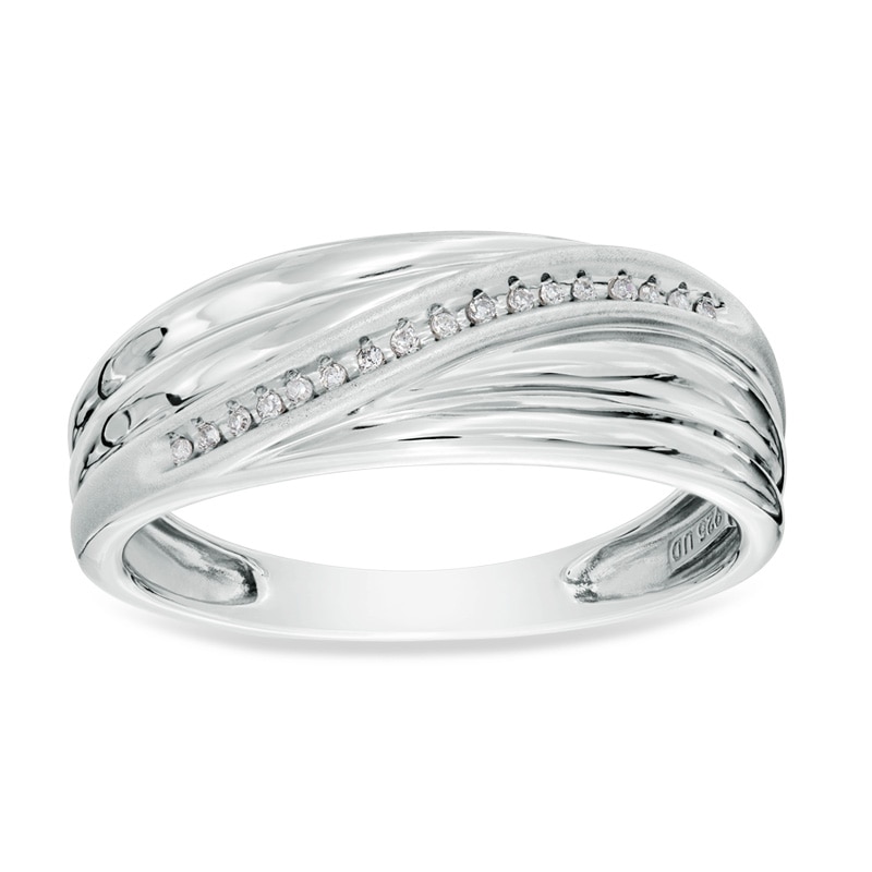 Men's Diamond Accent Slant Wave Band in Sterling Silver - Size 10.5