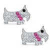 Thumbnail Image 1 of Child's Pink, Black and White Crystal Scottie Dog Stud Earrings in Sterling Silver