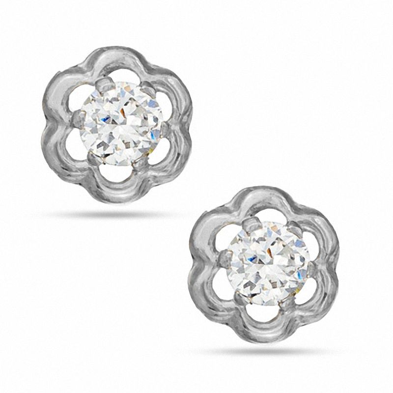 Child's Cubic Zirconia Flower Stud Earrings in Sterling Silver