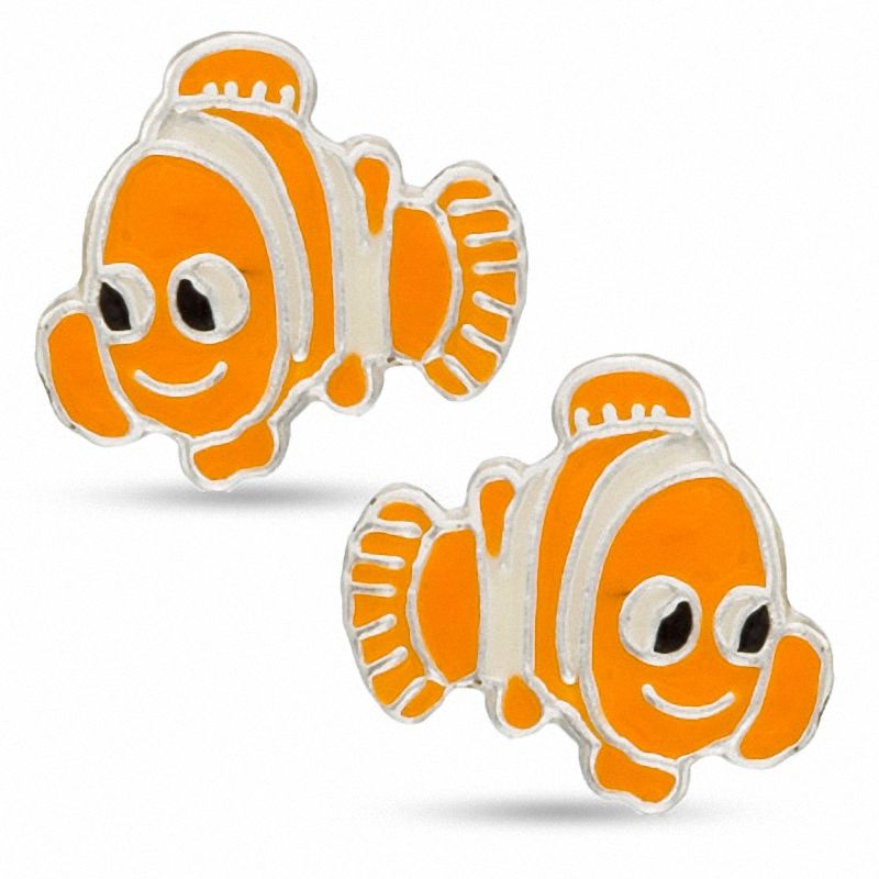 Main Image 1 of Child's Enamel Clown Fish Stud Earrings in Sterling Silver