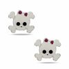 Thumbnail Image 0 of Child's Enamel Skull with Bow Stud Earrings in Sterling Silver