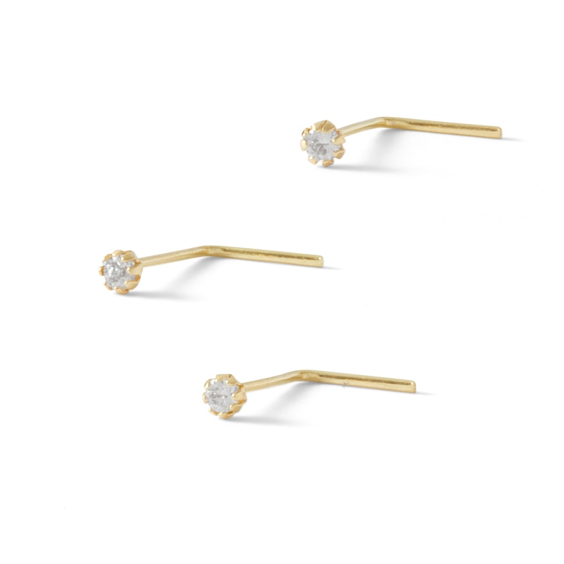 Main Image 1 of 10K Solid Gold L-Shaped Nose Stud Set - 22G 1/4"