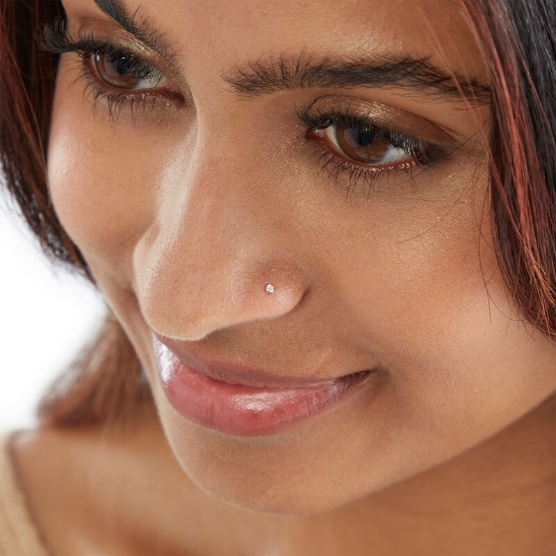 Main Image 2 of 10K Solid Gold L-Shaped Nose Stud Set - 22G 1/4"