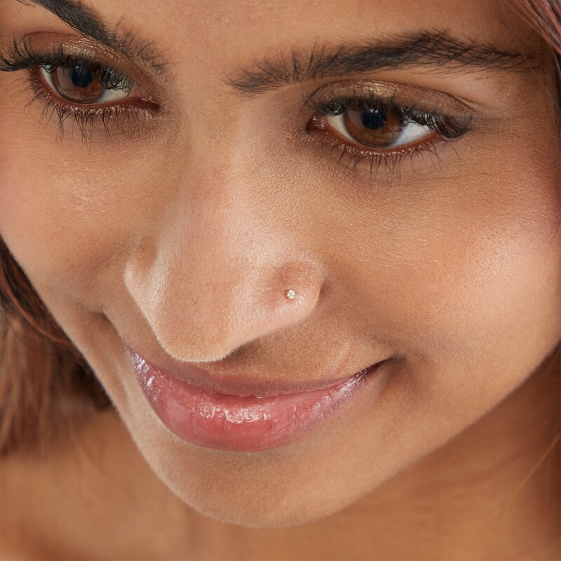Main Image 3 of 10K Solid Gold L-Shaped Nose Stud Set - 22G 1/4"
