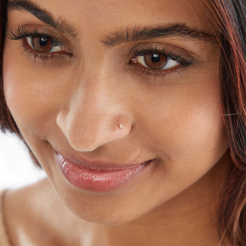 Main Image 4 of 10K Solid Gold L-Shaped Nose Stud Set - 22G 1/4"