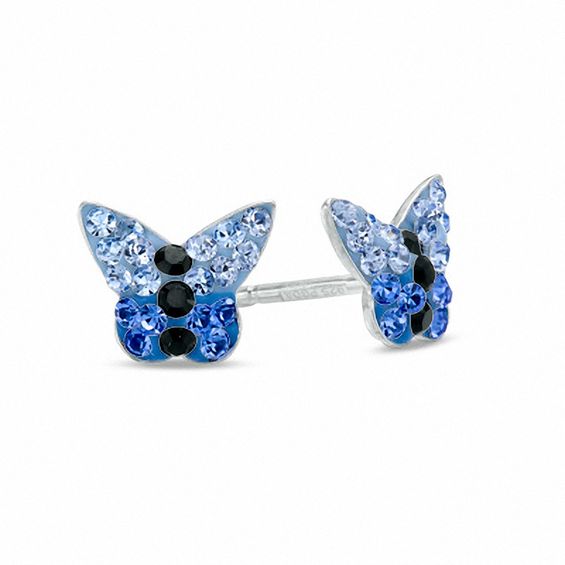 Child's and Crystal Butterfly Stud Earrings in Sterling Silver