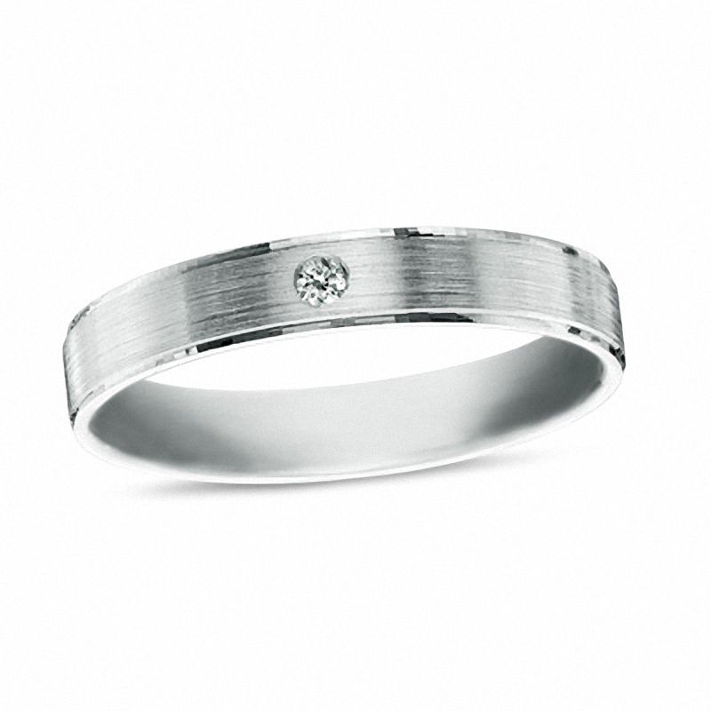 Cubic Zirconia Brushed Wedding Band in Sterling Silver - Size 10