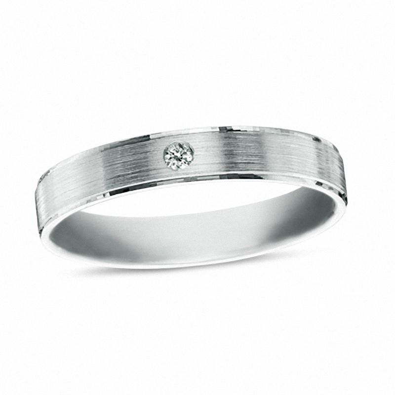 Main Image 1 of Cubic Zirconia Brushed Wedding Band in Sterling Silver - Size 10