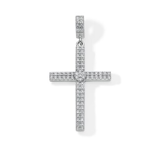 Solid Sterling Silver CZ Double Row Cross Necklace Charm