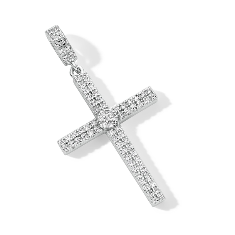 Main Image 4 of Cubic Zirconia Cross Necklace Charm in Sterling Silver
