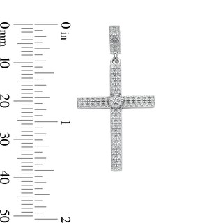 Solid Sterling Silver CZ Double Row Cross Necklace Charm
