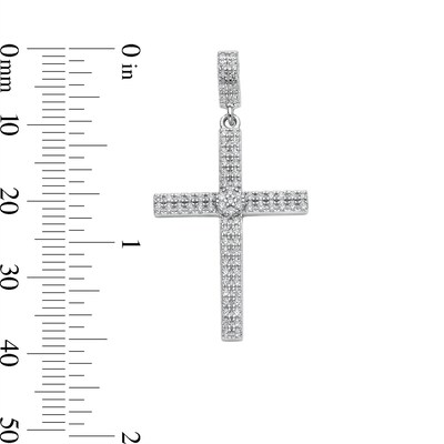 Solid Sterling Silver CZ Double Row Cross Necklace Charm