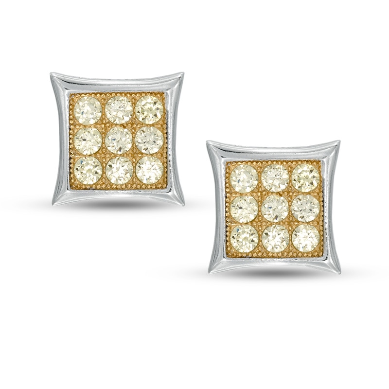 Main Image 1 of Yellow Cubic Zirconia Concave Square Stud Earrings in Sterling Silver