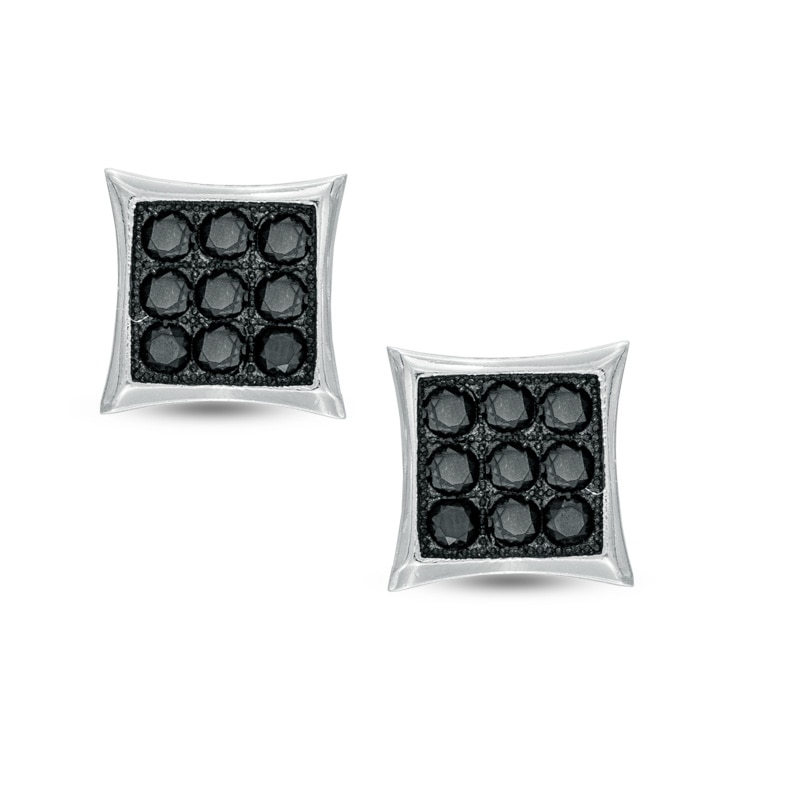 Black Cubic Zirconia Concave Square Stud Earrings in Sterling Silver