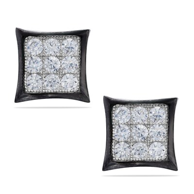 Sterling Silver CZ Concave Square Studs