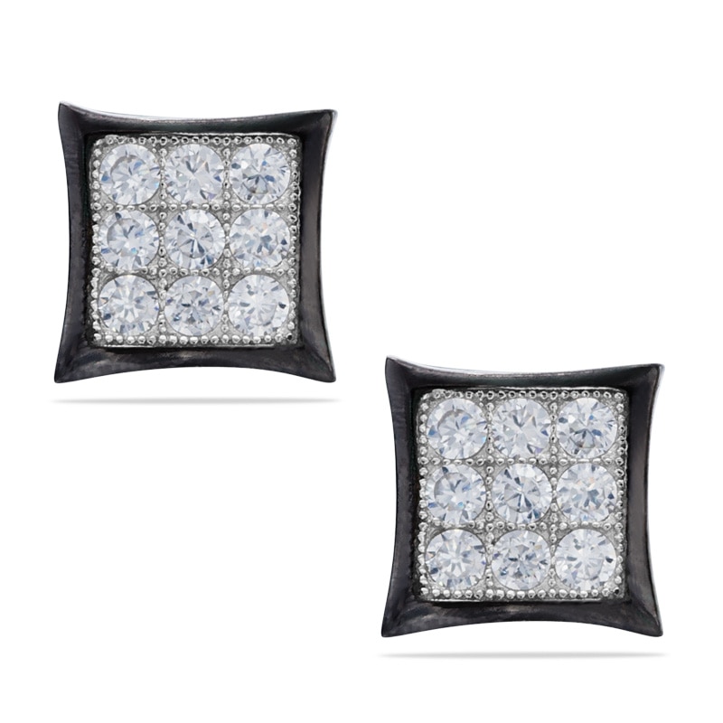 Sterling Silver CZ Concave Square Studs