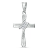 Cubic Zirconia Slant Twisted Cross Charm in Sterling Silver