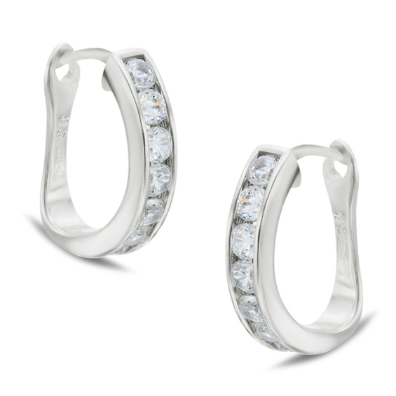 Cubic Zirconia Huggie Hoop Earrings in Sterling Silver