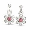 Child's Pink Crystal Flower Drop Earrings in Sterling Silver